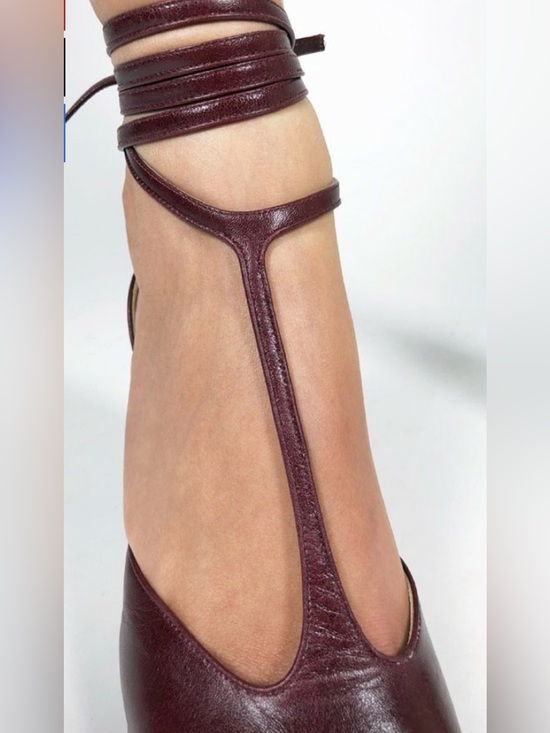 Celine Shoes - Celine Burgundy Leather T-Strap Wrap Heels